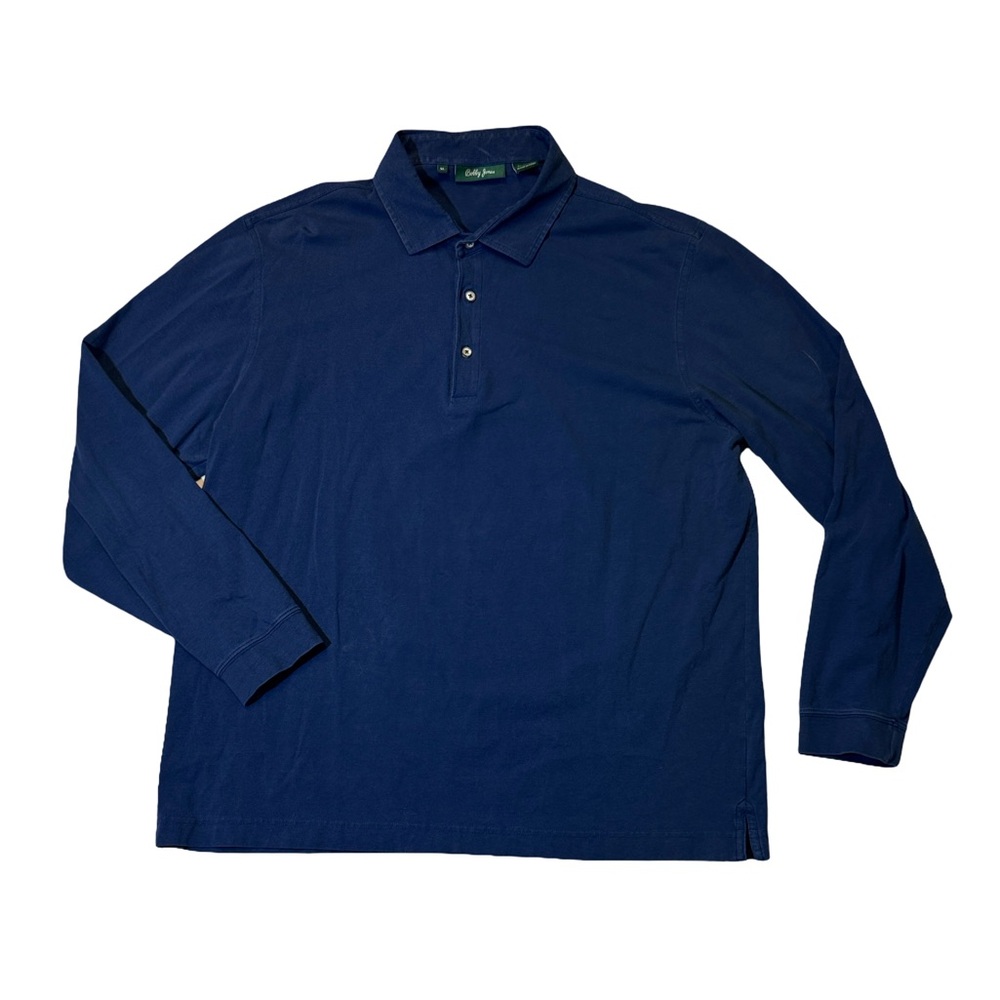 Bobby Jones mens XL navy blue solid cotton blend long sleeve polo shirt EUC